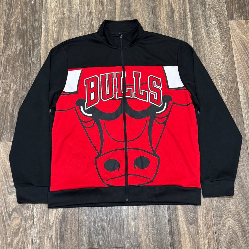 VTG Chicago Bulls Track Jacket Men's 2XL Red Black NBA Warm Up Basketball Y2K